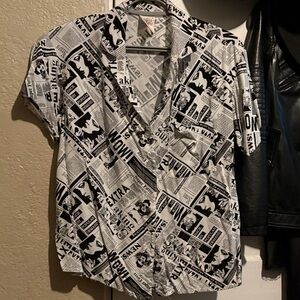 Self Esteem Black & White Newsprint Short-Sleeve Button-Down Shirt